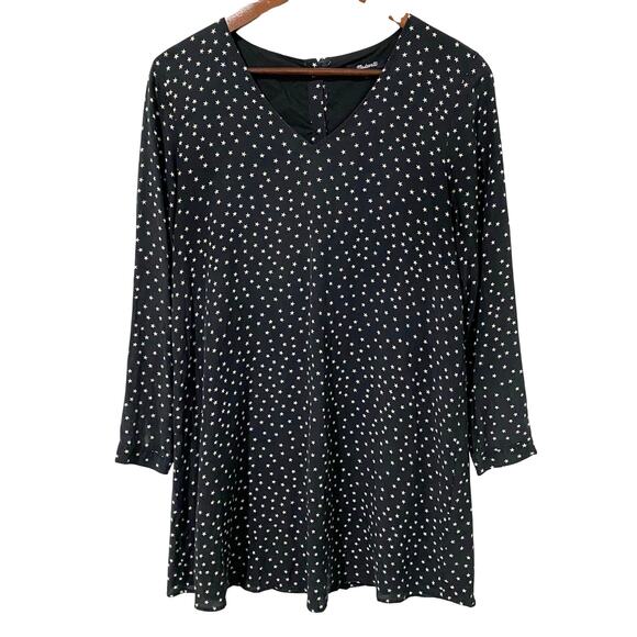 Madewell Dresses & Skirts - Madewell 100% Silk Black Star Print Mini Dress Long Sleeve Button Back S